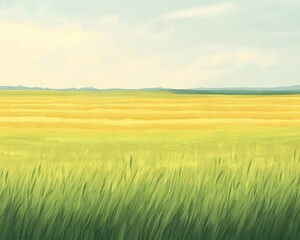 Fototapeta premium Serene Summer Wheat Field Landscape Painting