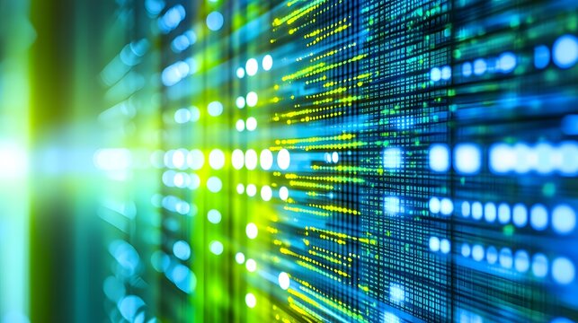 Abstract Digital Data Stream Green Blue Background