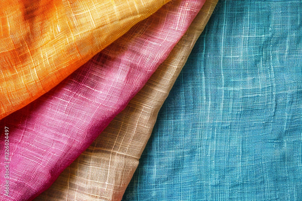 Poster Abstract background texture created by layering colorful linen fabric with space for text