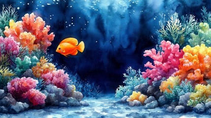 Obraz premium Vibrant coral reef, fish swimming, underwater scene, ocean background, nature art