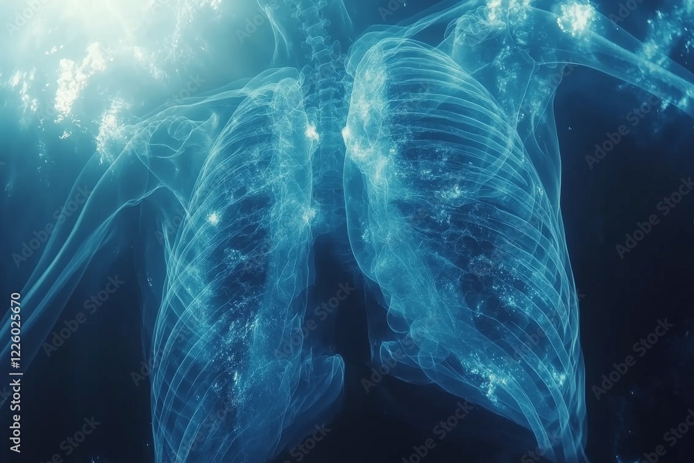 Aufkleber x-ray view of human lungs illuminated under water with soft lighting effects for a calming atmospher