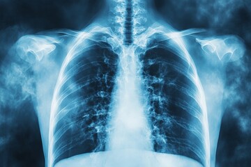 Detailed depiction of human lungs highlighting structure and function in medical x-ray
