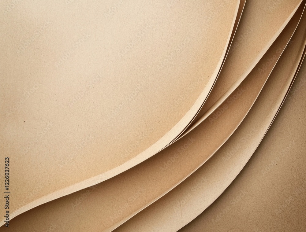 Poster beige curved paper sheets creating elegant waves form an abstract background, offering a versatile d