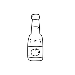 Illustration with a doodle bottle of apple cider. Element for print, postcard and poster. Vector illustration