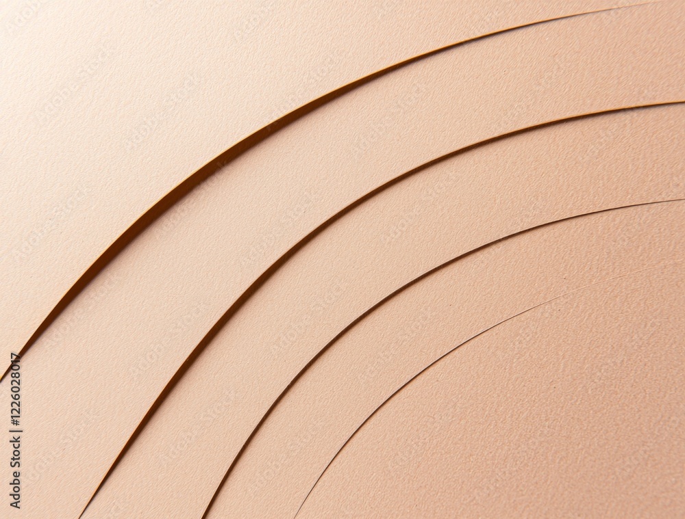 Poster beige textured paper creating concentric arcs with shadows and curves forming a visually appealing a