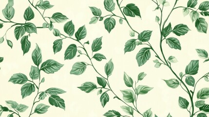 Fototapeta premium Elegant Green Leaf Branch Pattern Wallpaper Design