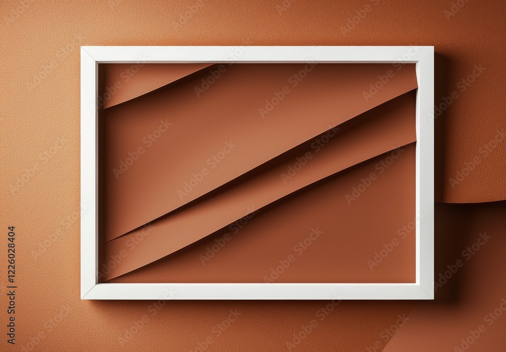 Poster white frame displaying brown wavy shapes creating an abstract composition on a textured background, 