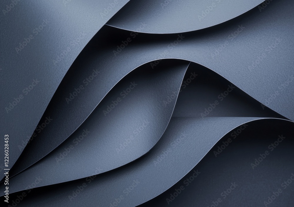 Poster smooth gray sheets of paper are gently bent and overlapping, creating a mesmerizing abstract composi