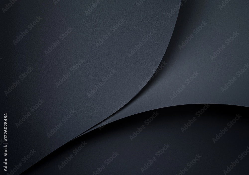 Poster smooth, dark gray surfaces curve and intersect, creating a sense of depth and contrast with subtle t
