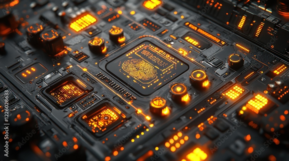 Poster ai brain chip processing data, futuristic circuit board