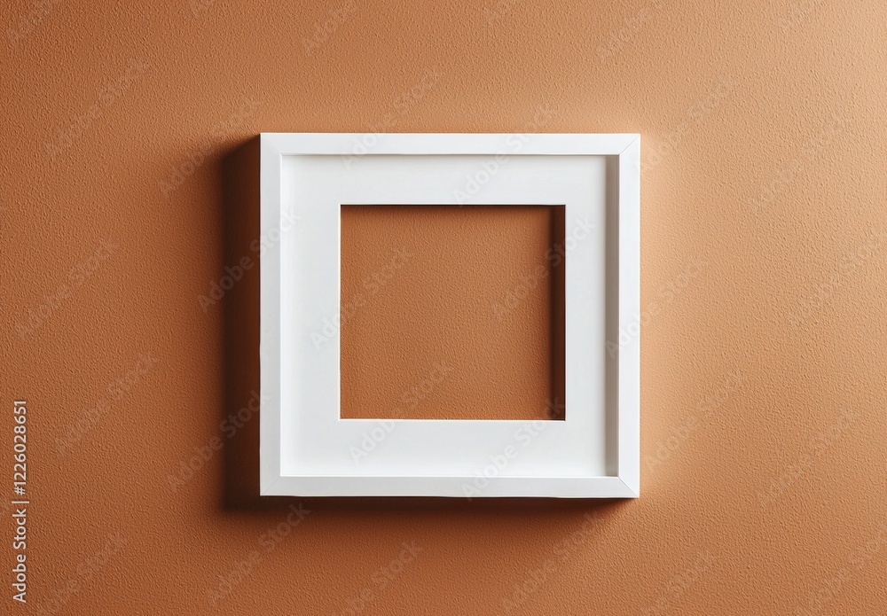 Poster white frame hangs on a textured brown wall, offering a simple yet elegant way to display artwork or 