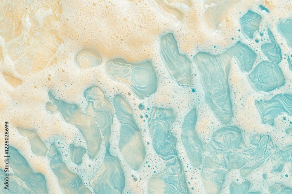 Poster light pastel-colored foam and bubbles creating an abstract pattern, forming a textured and artistic 