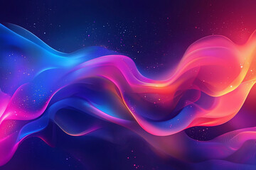 Vibrant flowing abstract waves in shades of blue, pink, and purple against a dark background, creating a dynamic visual effect