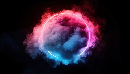 Neon Circle Enveloped in Vibrant Smoke: A Futuristic Abstract