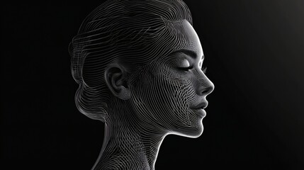 Serene Wireframe Woman Abstract Portrait in Profile