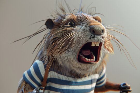 Angry cartoon beaver in fit of great rage screams very loudly. Template for Making Memes and Jokes