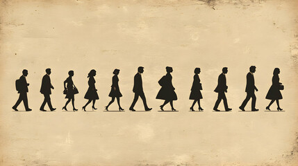 Silhouetted figures stroll, vintage background,  peaceful walk,  historical context, stock photo