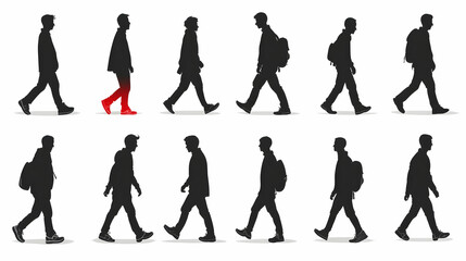 Silhouettes of people walking, one with injury,  outdoor background, medical illustration