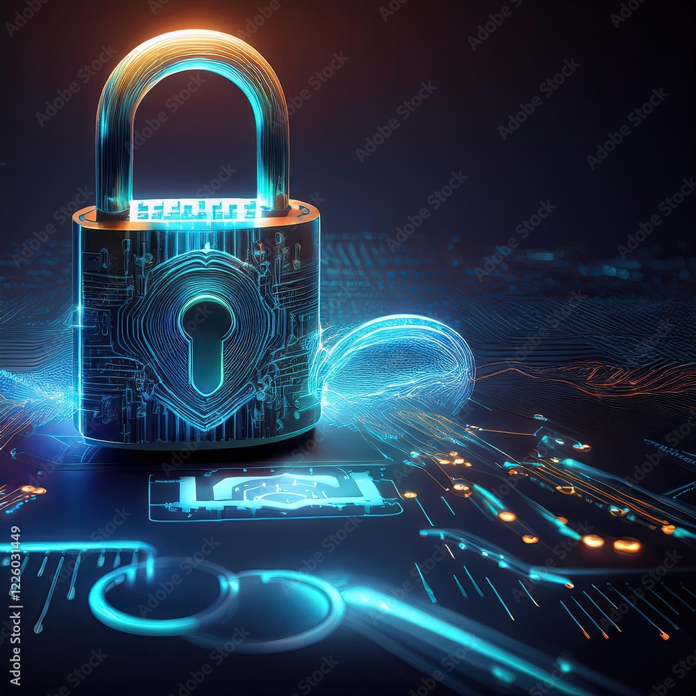Poster digital lock symbolizing cybersecurity and data protection