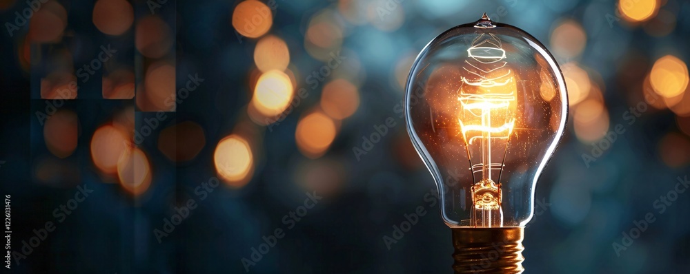 Aufkleber illuminated light bulb shines against a bokeh-filled background