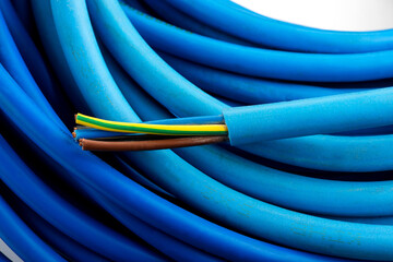 Various copper electrical wires isolated on white background. electrical wire on wire coils background