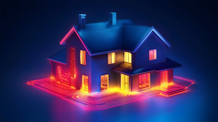 Smart home technology, illuminated at night, digital circuits