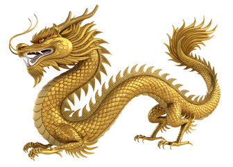 Golden Chinese Dragon isolated on white background as transparent. PNG.AI GENERATED