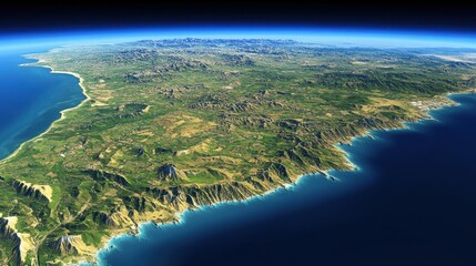 Aerial View of Coastal Mountains and Terrain