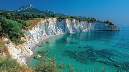 White cliffs, turquoise sea, Greece. Summer vacation travel