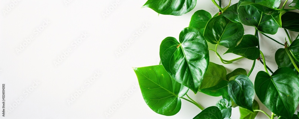 Aufkleber Minimalistic composition with philodendron leaves creating a natural frame on a white background