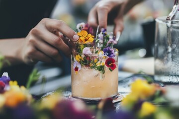 Crafting a floral cocktail design for gourmet drinks and mixology enthusiasts