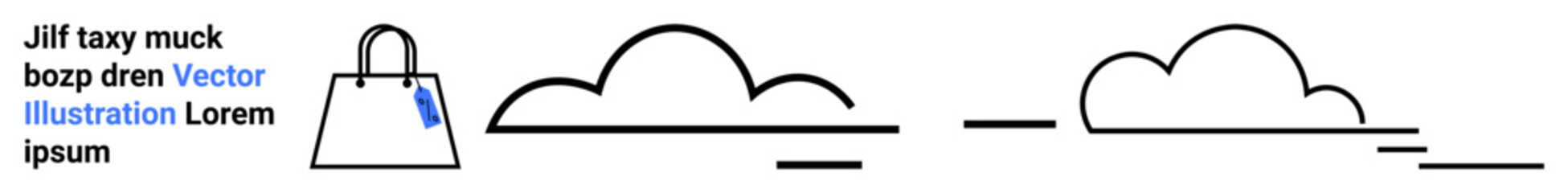 Shopping bag with label beside linear abstract cloud shapes, evoking simplicity, retail, and abstraction. Ideal for e-commerce, minimalism, branding, contemporary design, retail promotions