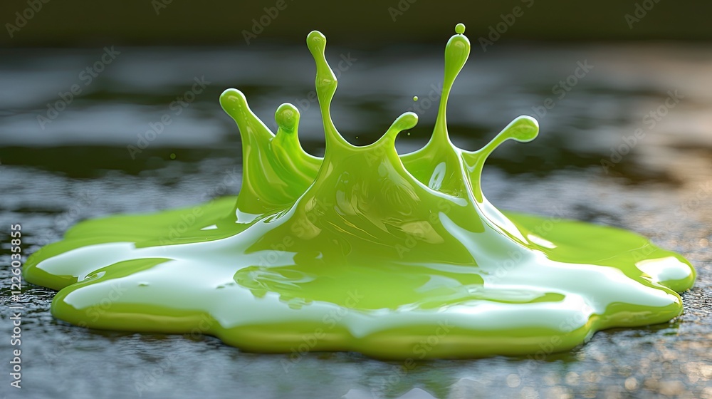 Poster Lime Green Liquid Splashing Dynamically On Dark Surface