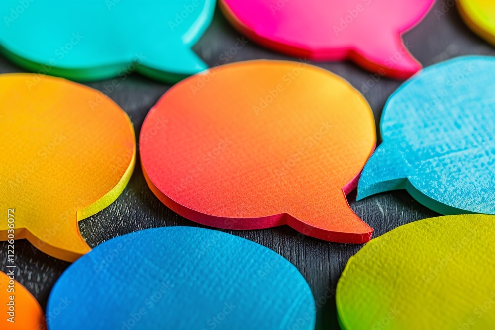 Poster Vibrant speech bubbles on a dark background conveying the idea of communication and social networking