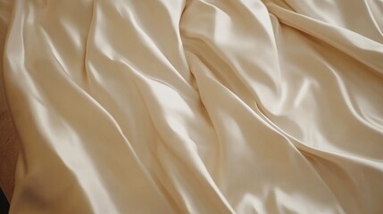 Obraz premium Soft and Elegant Cream Satin Fabric Laying Gracefully on a Surface, Perfect for Fashion, Textiles, Interior Design, and Wedding Decor Inspirations