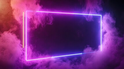 Abstract Neon Glowing Frame with Purple Smoke