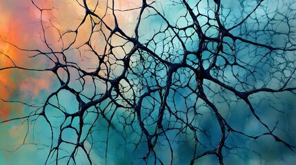 Abstract Neural Network Branches Art Teal Orange
