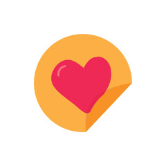 Orange sticker design with red heart. Vector illustration 