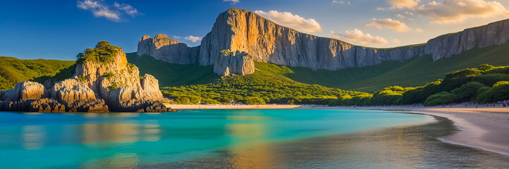 stunning panorama picturesque Gulpiyuri Beach, Asturias Spain