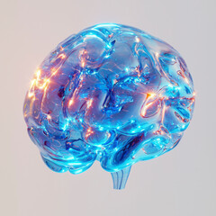 Organic holographic blue form resembling a three-dimensional brain set against a neutral backdrop showcasing the fusion of technology and nature in visual art.