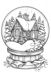 Enchanted Cottage Snow Globe Coloring Pages