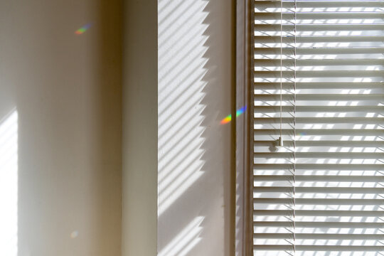 Background: Minimalist Interior White Wall, Blinds, and Shadows