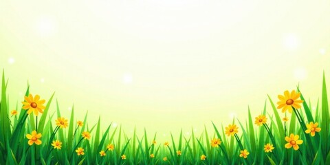 Serene Meadow with Blooming Yellow Wildflowers and Lush Green Grass, a Peaceful Springtime Scene