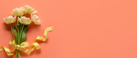 Obraz premium Bouquet of beautiful tulip flowers on color background