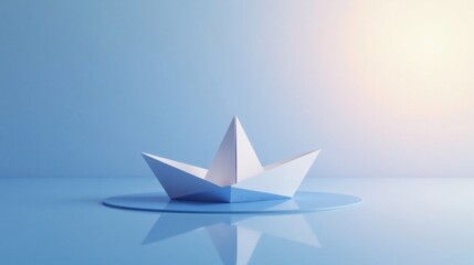 A Delicate Paper Boat Serenely Floats on a Calm, Reflective Surface, Symbolizing Hope, Journey, and the Promise of New Beginnings