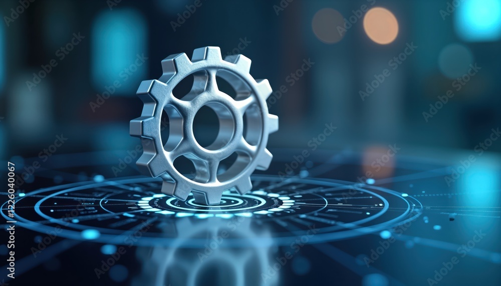 Fototapete digital gear icon shows tech process optimization. modern business automation concept. digital trans