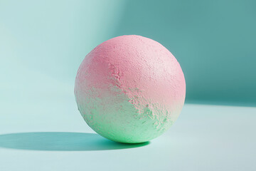 Vibrant Pink and Green Textured Sphere on Soft Blue Backdrop A Captivating 3D Creation for Modern Design and Artistic Inspiration