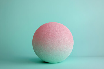 Vibrant 3D Sphere A Textured Pink and Green Orb Against a Soft Blue Canvas Perfect for Captivating Visuals and Artistic Creations.