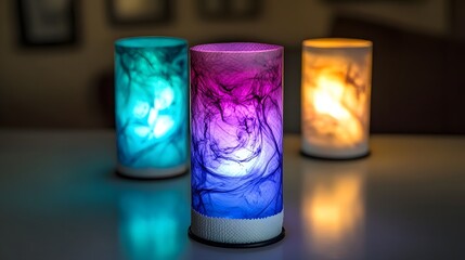 Obraz premium Colorful Illuminated Cylinder Lamps Night Light Decor