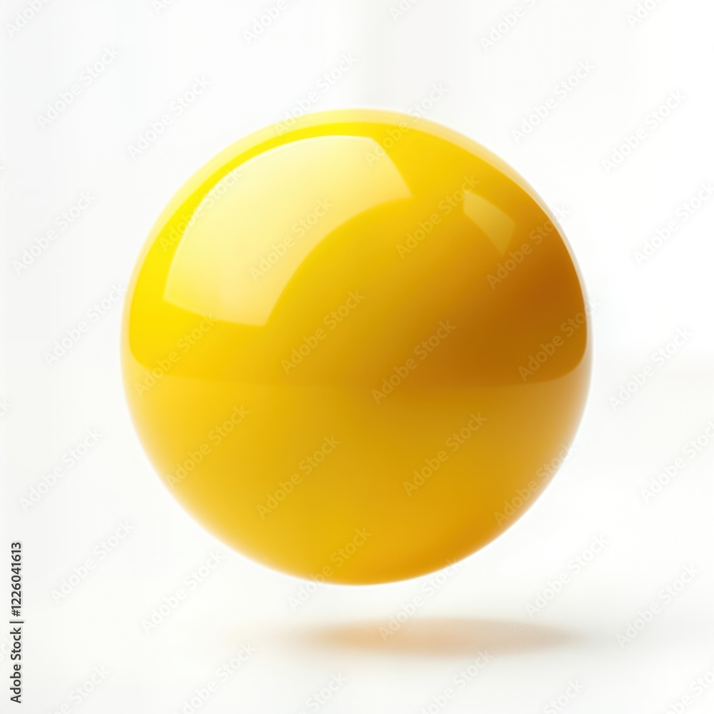 Poster bright yellow round sphere floats on transparent background. shiny orb glossy surface. simple geomet